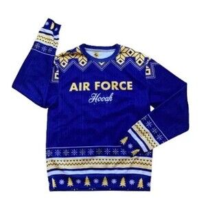 Air force Pullover Blue Christmas Print Sz Small Unisex Sweater Logo Sweatshirt